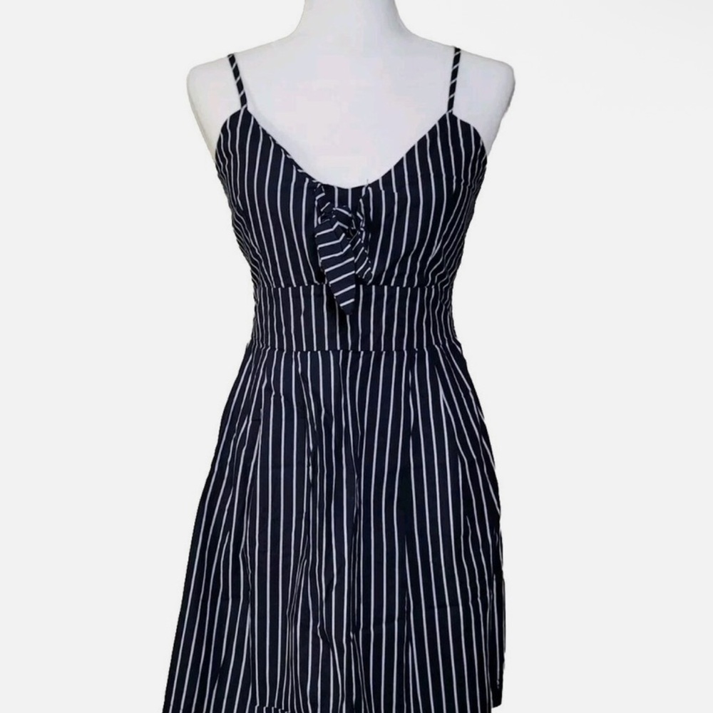 Purple Snow Navy and White Striped Midi Dress